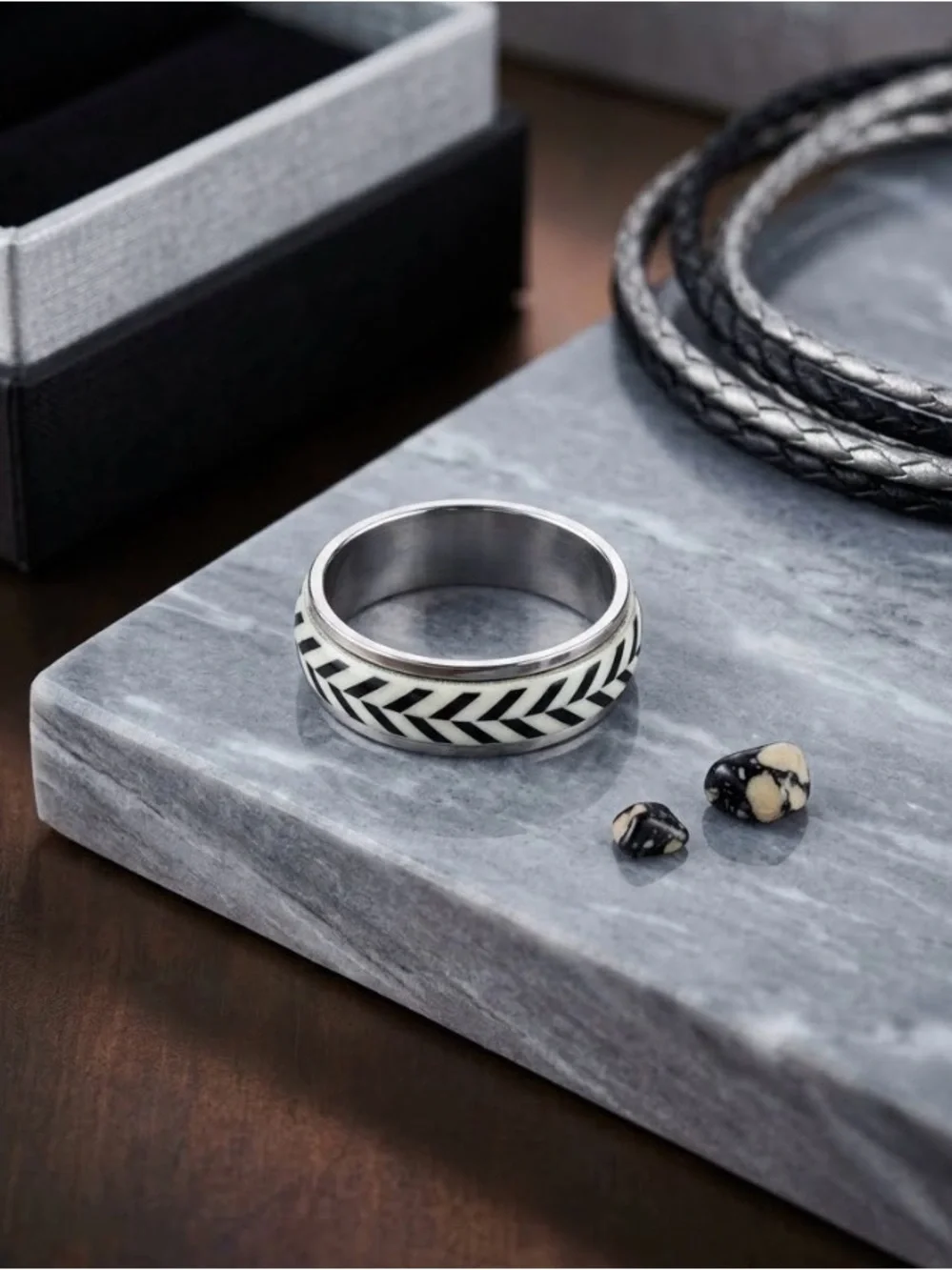 Glow Ring with Chevron Inlay - Black and Green
